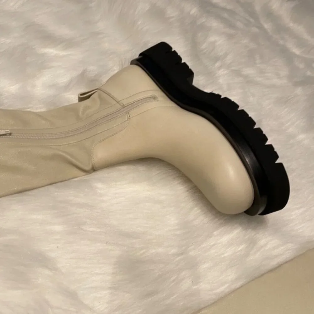 NEW Bottega Veneta The Lug Over the Knee Boots in Wax Ivory Cream Black EU 38
